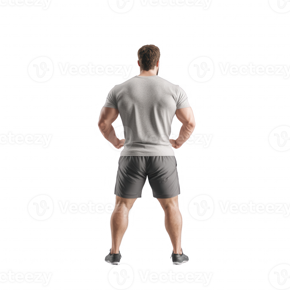 A muscular man facing away, showcasing strength in fitness attire, ideal for wellness themes. png