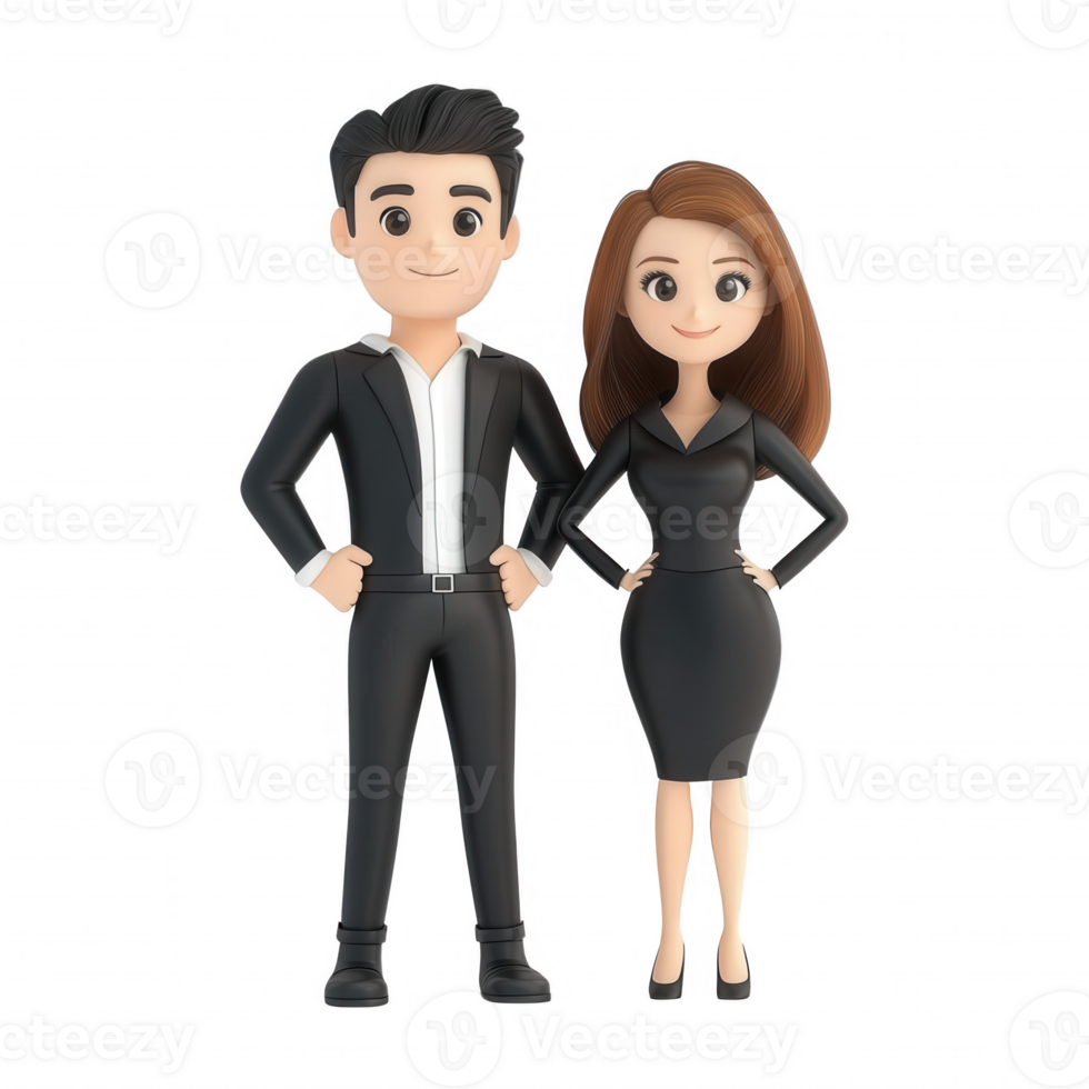 Professional cartoon characters in business attire, representing teamwork and collaboration. png