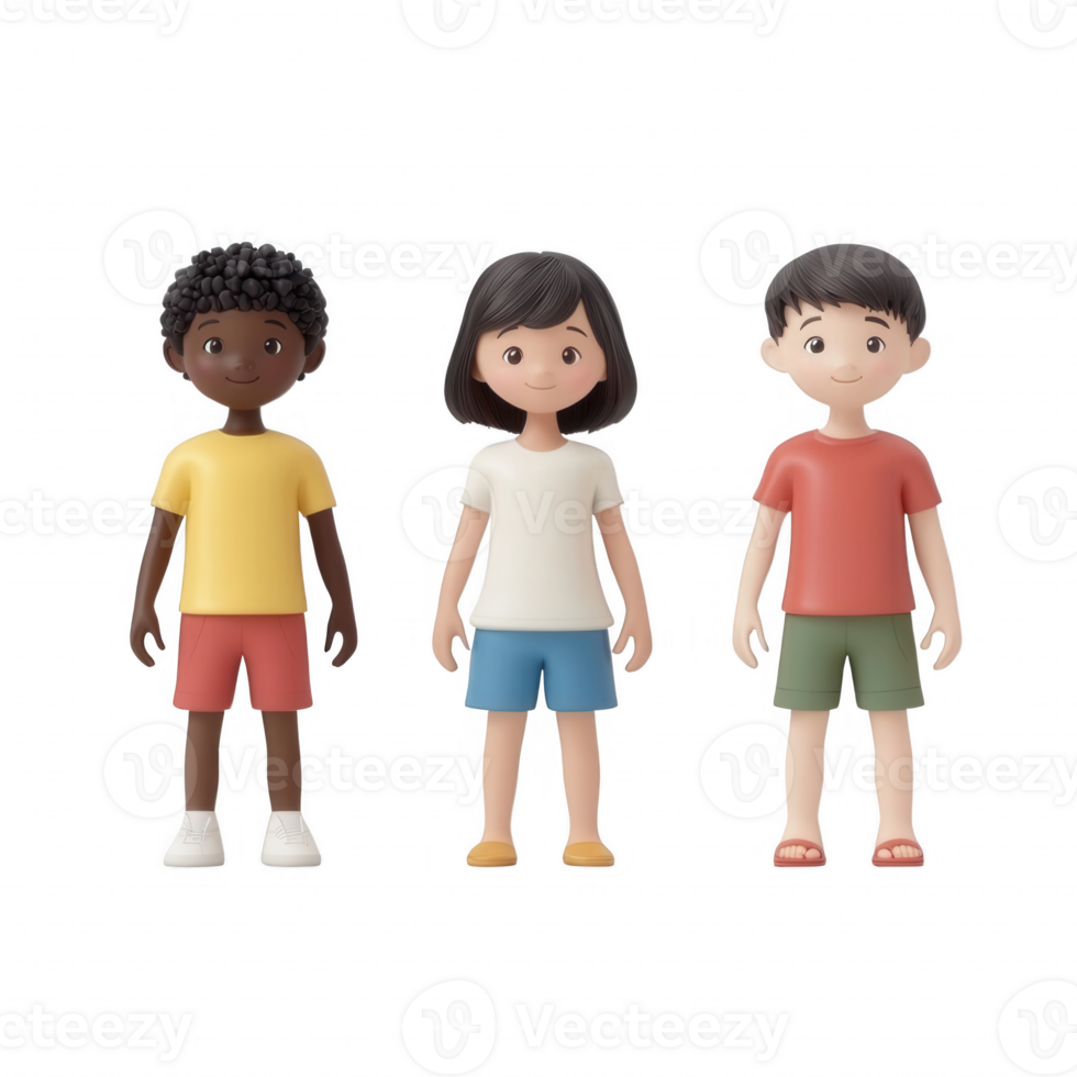 Diverse children standing together, representing friendship and unity in a playful setting. png