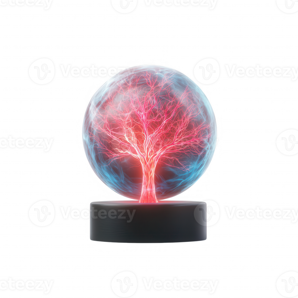 A glowing orb contains a vibrant tree of energy, showcasing the fusion of nature and technology. png