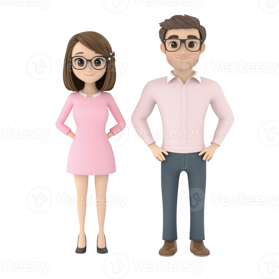 Two cartoon characters standing together, showcasing modern casual attire. png