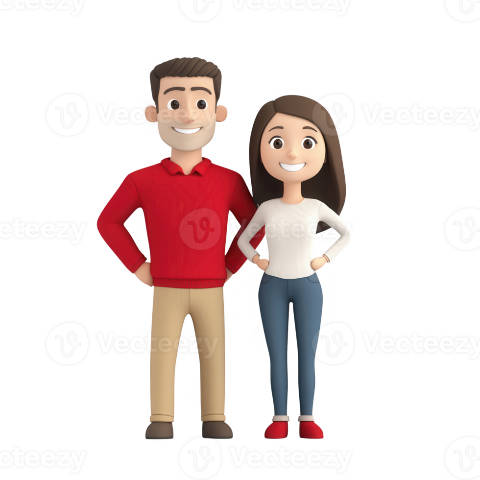 Happy cartoon couple smiling together, showcasing love and joy in a vibrant way. png