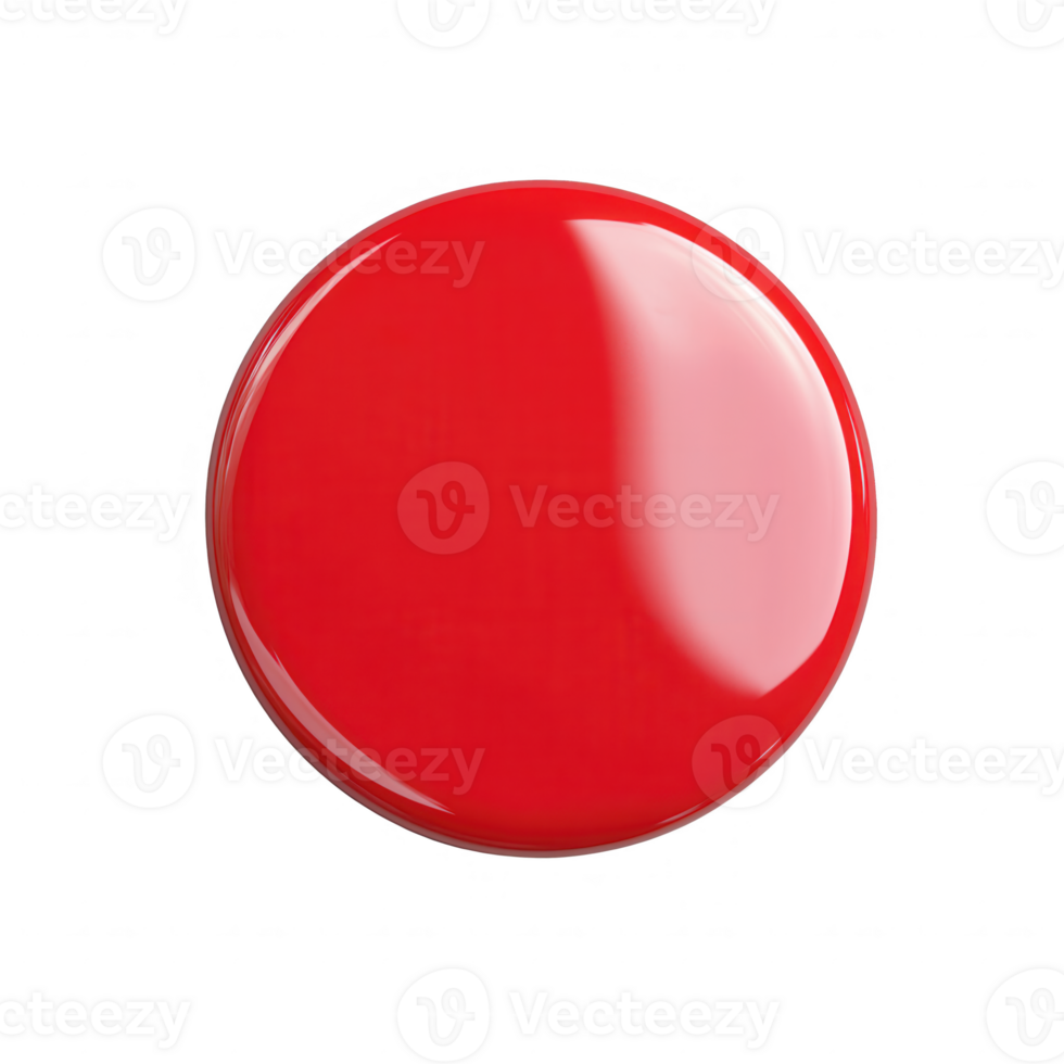 Bright red button with a glossy finish, ideal for design and user interface elements. png