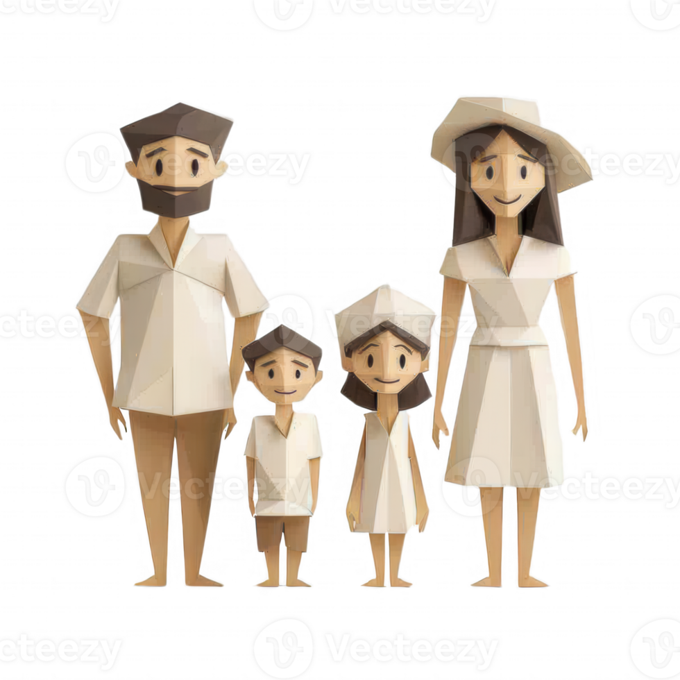 A joyful and diverse family portrait in a modern, geometric design style. png