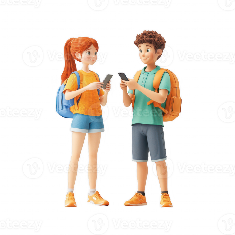 Two friends engaging with their smartphones in a casual setting. png