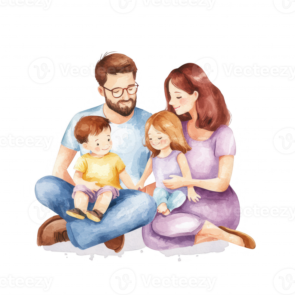 A joyful family of four enjoying quality time together in a warm, loving atmosphere. png