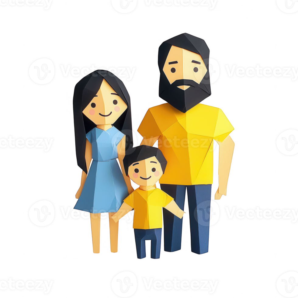 A colorful, low-poly family consisting of parents and a child in bright clothing. png