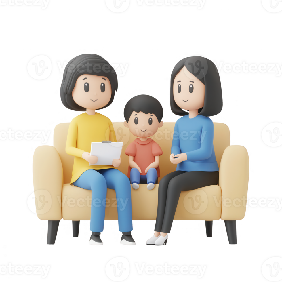 A happy family relaxing together on a couch, sharing moments and engaging with each other. png