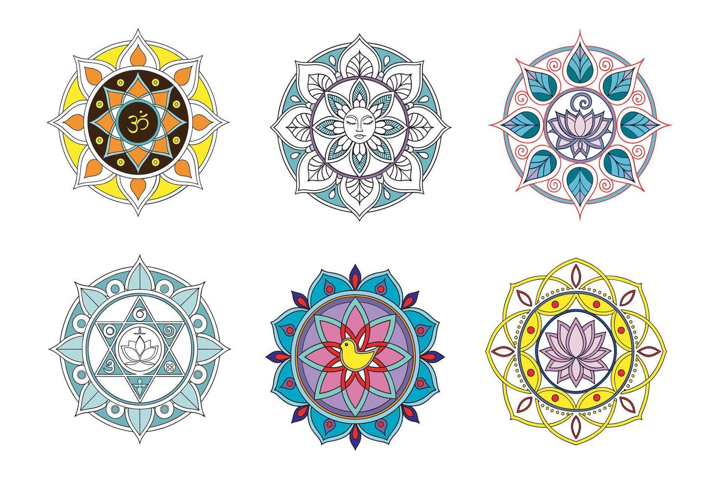 Indian Traditional Mandala Design Bundle, Perfect for wall art, yoga themes, meditation visuals, textiles, invitations, and digital artwork. vector