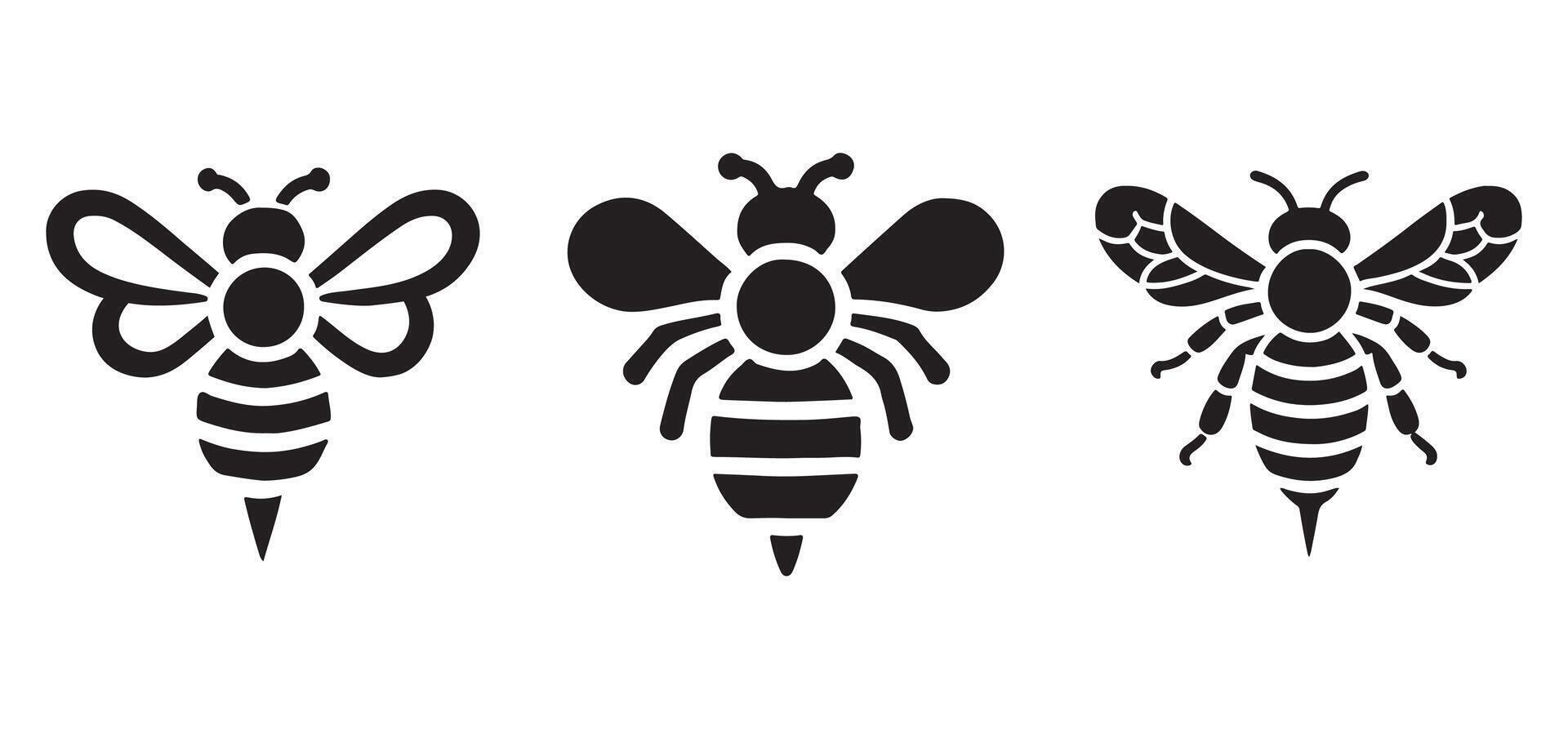 Simple Bee Silhouette Icons Set Illustration vector