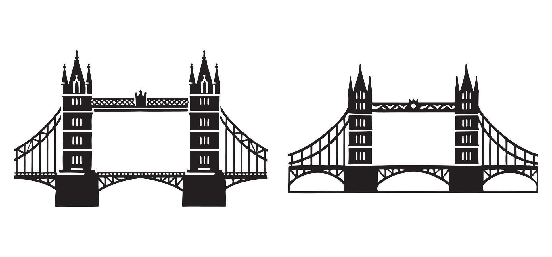 Tower Bridge London Silhouette Illustrations Set vector