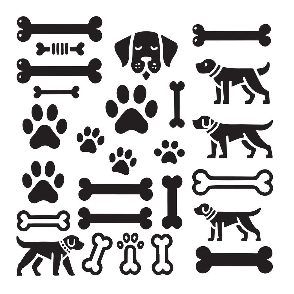 Classic Dog Breed Icons and Bones Silhouette Pack vector