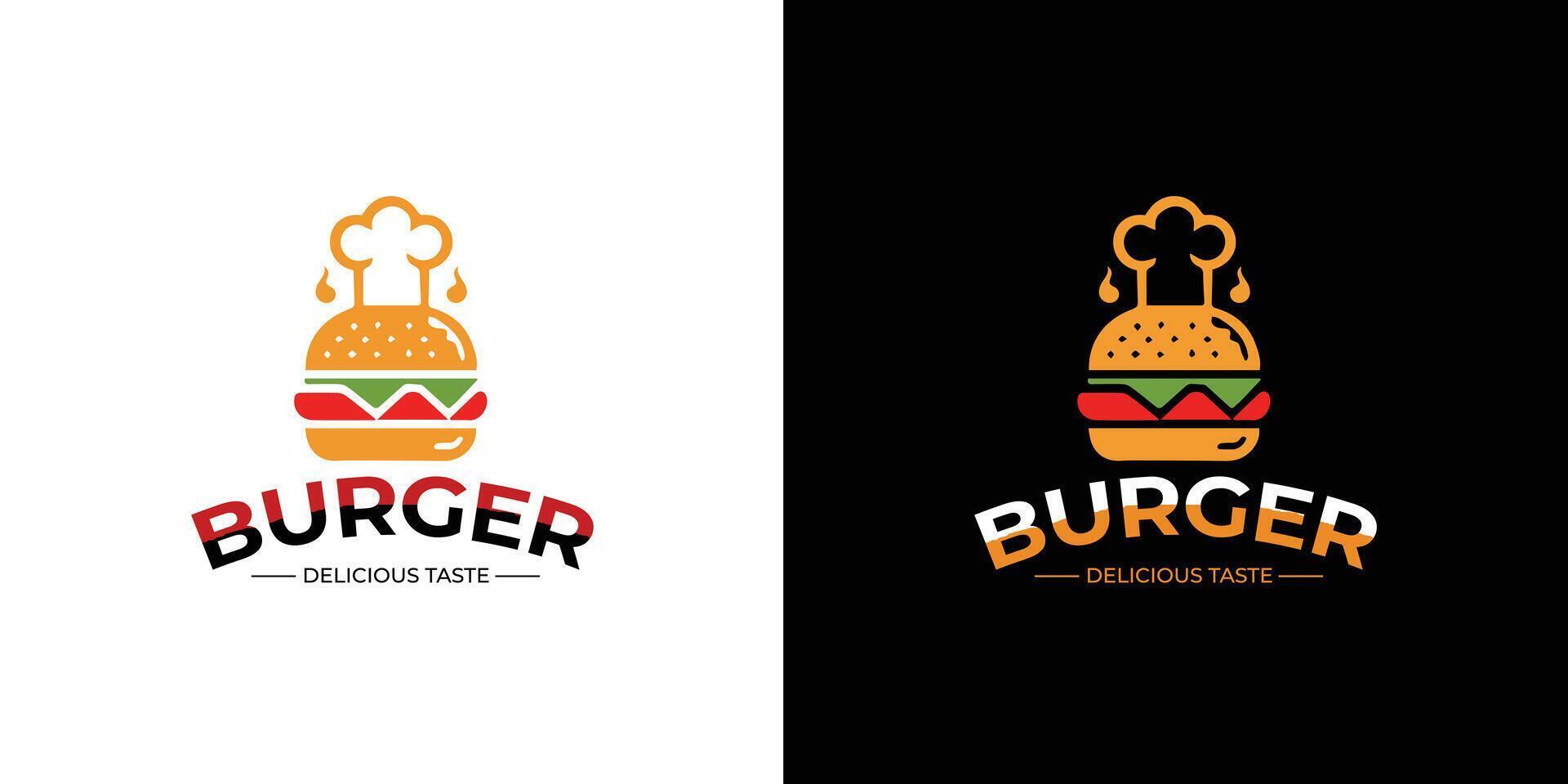 burger logo design, delicious burger logo template design, hamburger burger logo with editable text illustration vector