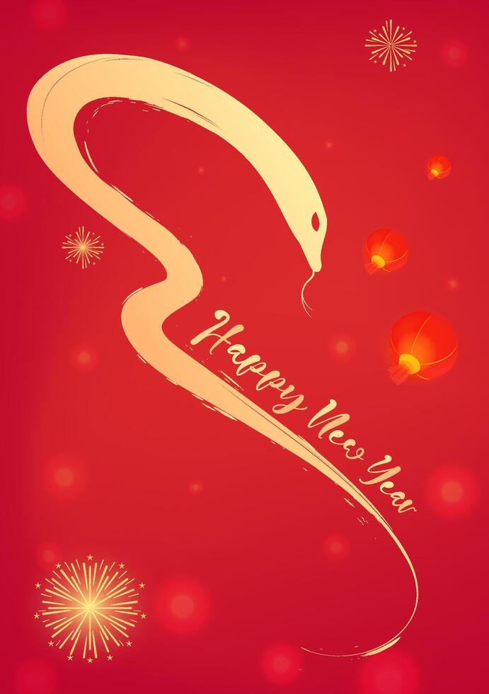 Spring Festival poster design golden snake and lanterns vector