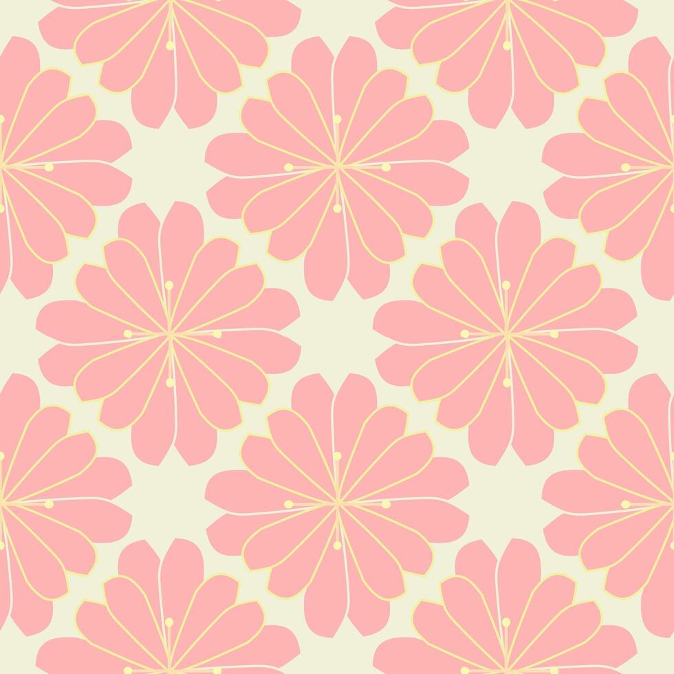 Pink pastel of Sakura floral style on cream background. Seamless pattern vector