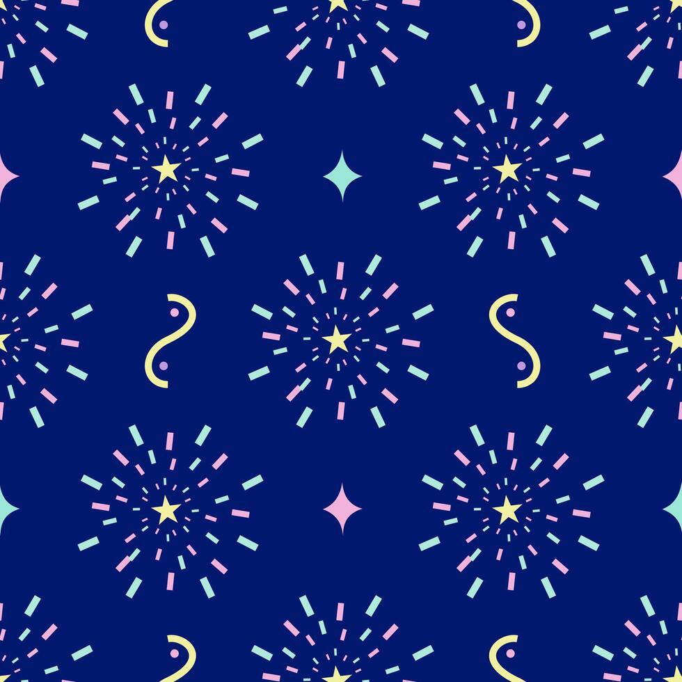A Colorful of Fireworks on Navy Background. Seamless pattern. vector