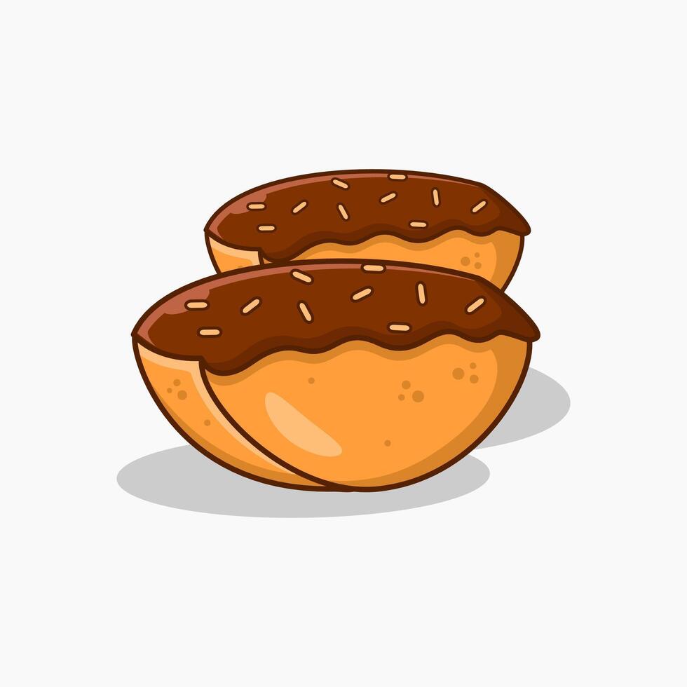 Pukis cake, a traditional Indonesian snack for dessert, topped with melted chocolate. Icon illustration of Kue Pukis designed in cute flat cartoon style. vector