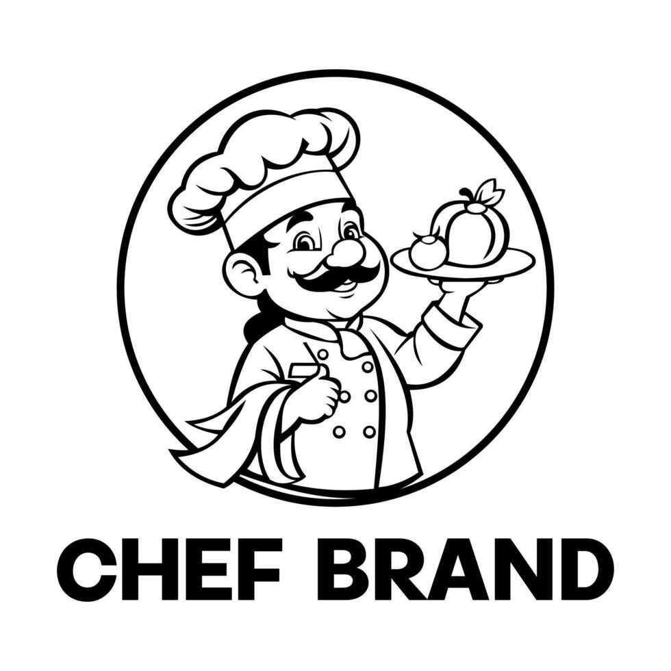Master Chef, icon or logo for restaurants Cheerful chef in cook hat. Cooking, food concept. Cartoon illustration vector