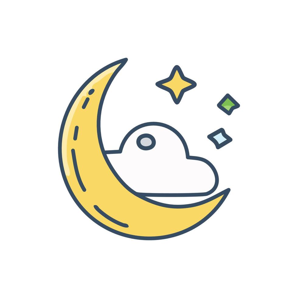 moon and cloud with stars icon. flat style vector