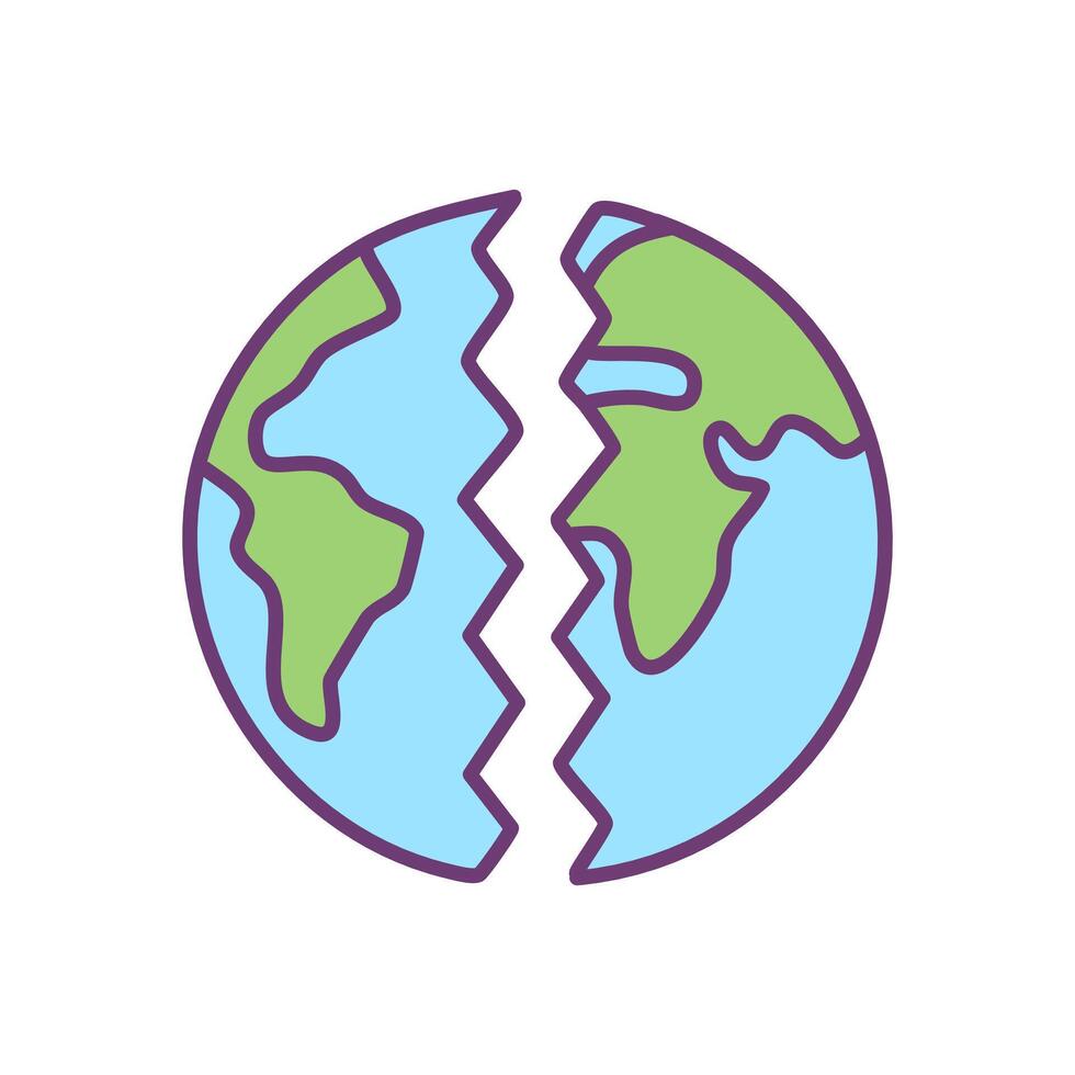 Earth planet in two half flat color icon. Environmental pollution. vector