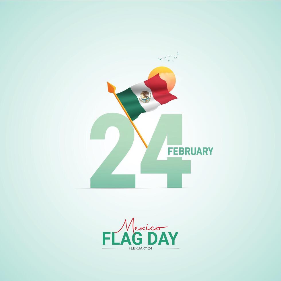 Mexico Flag Day greeting card. Waving mexican flags isolated on white background. Patriotic Symbolic background illustration. vector