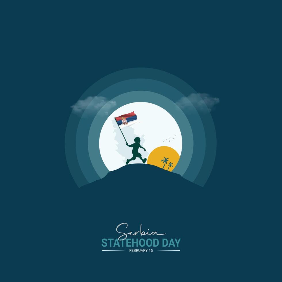 Serbia Statehood Day 15 February solider stand with flag poster vector