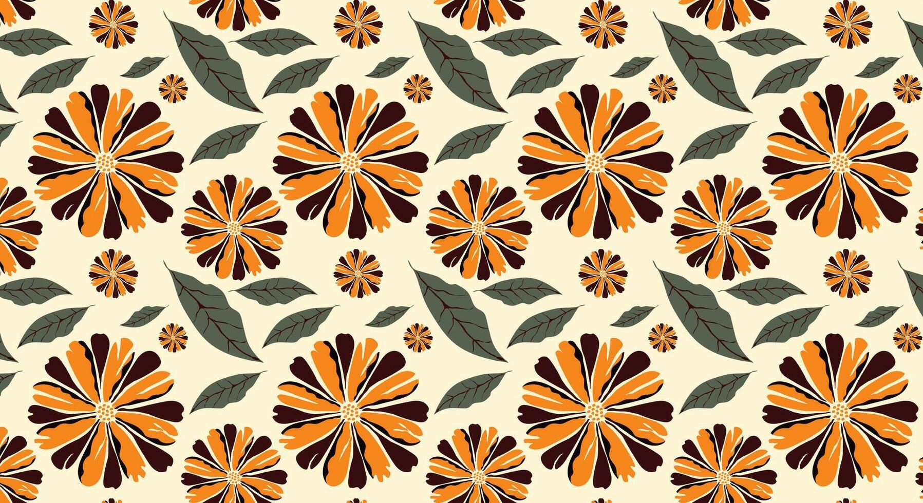 Vibrant seamless floral pattern with orange and red blossoms. Seamless pattern for beauty products or other. vector