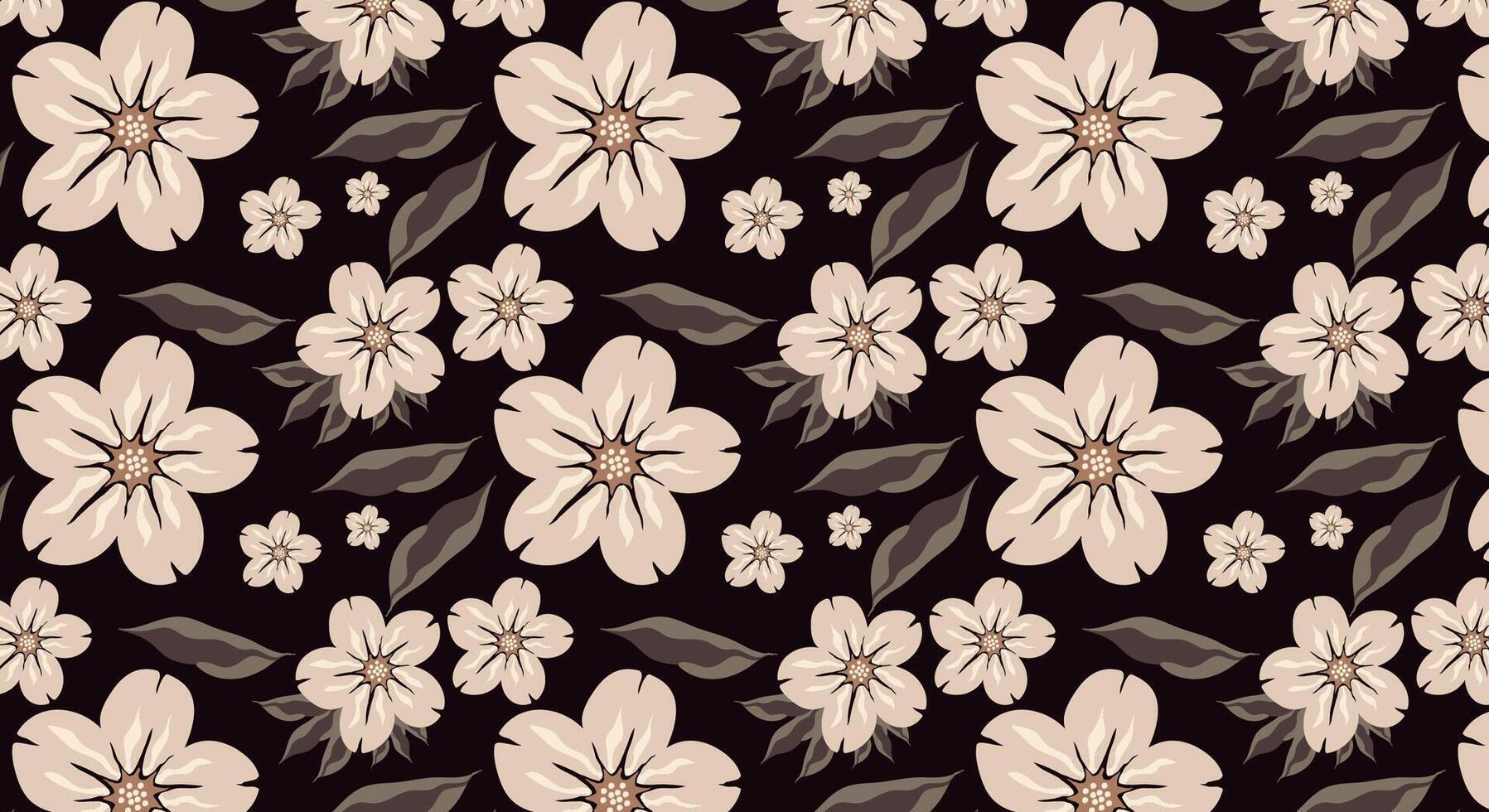 Monochrome simple brown small flower on black background. Seamless pattern for beauty products or other. vector