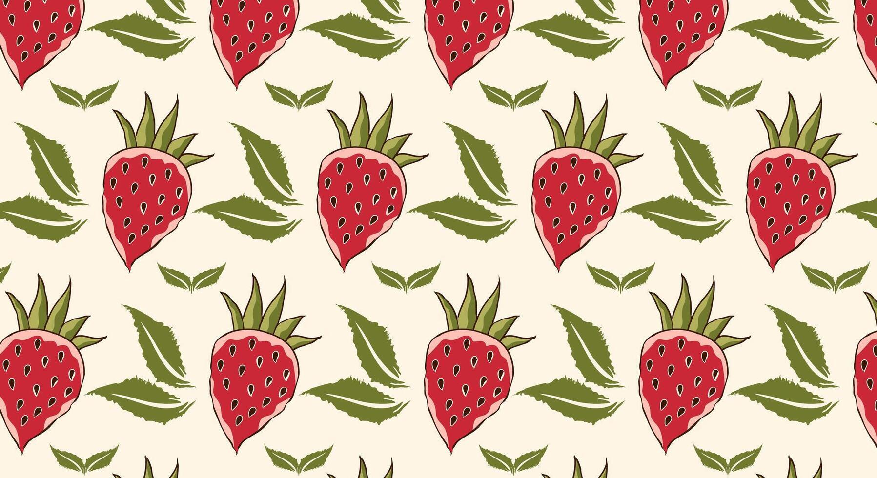 Strawberry seamless pattern art fruit illustration. Vegetable red fruit summer. vector