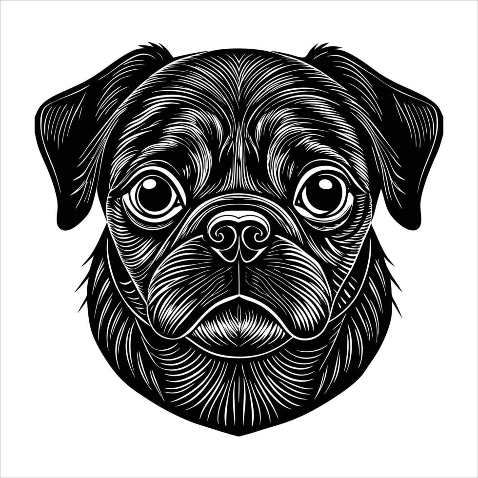 Cute Pug Dog Face Cartoon Simple Silhouette vector