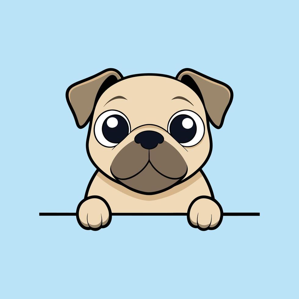 Pug Dog Peeking Face illustration vector