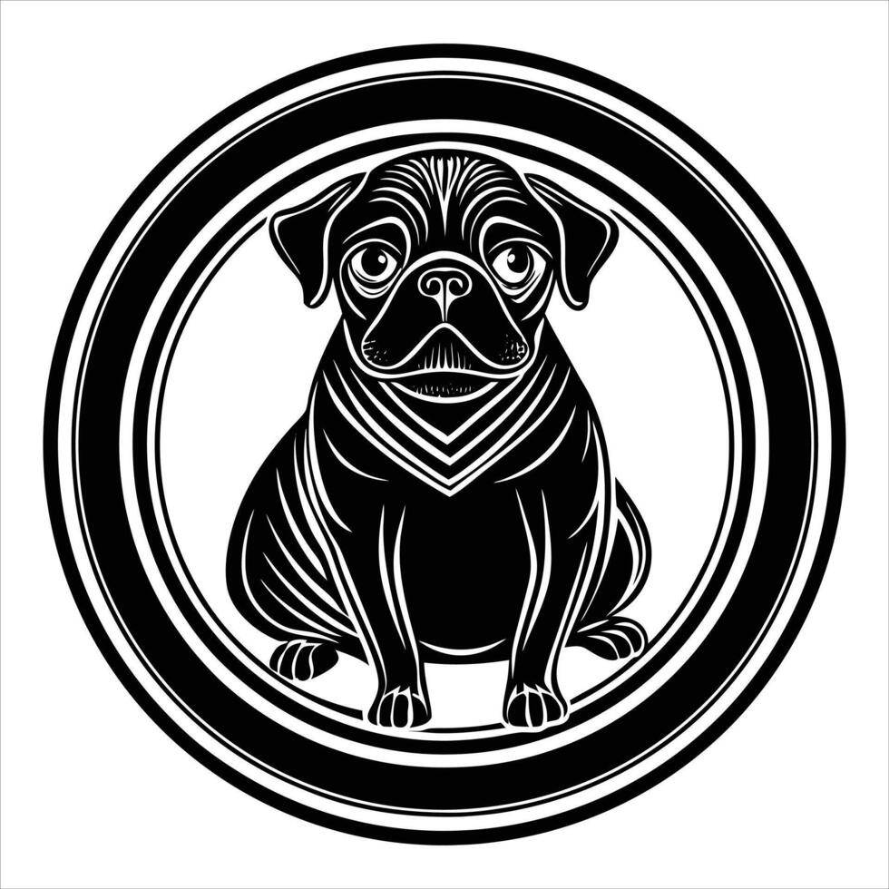 Cute Pug sitting inside circle frame icon vector