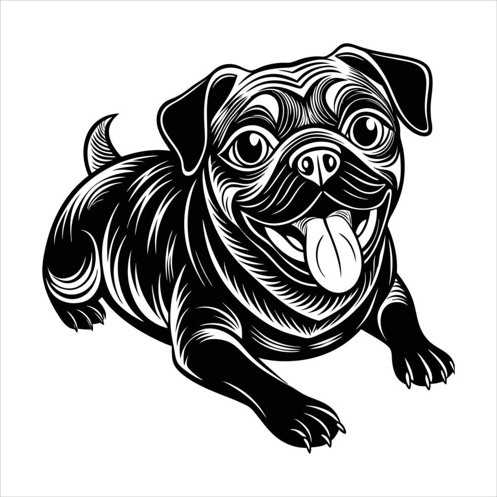 Cute Pug Lying Silhouette vector