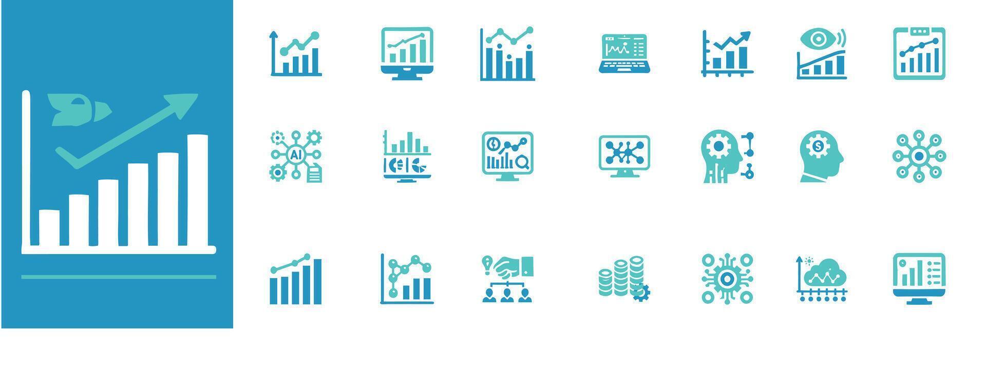 Data Analysis and Audit Icon Set AI, Dashboards, Trends, Metrics, Predictive Models Editable Design vector