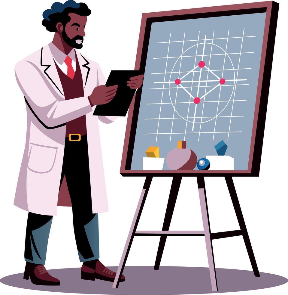 A flat illustration of a professional giving physics lecture vector