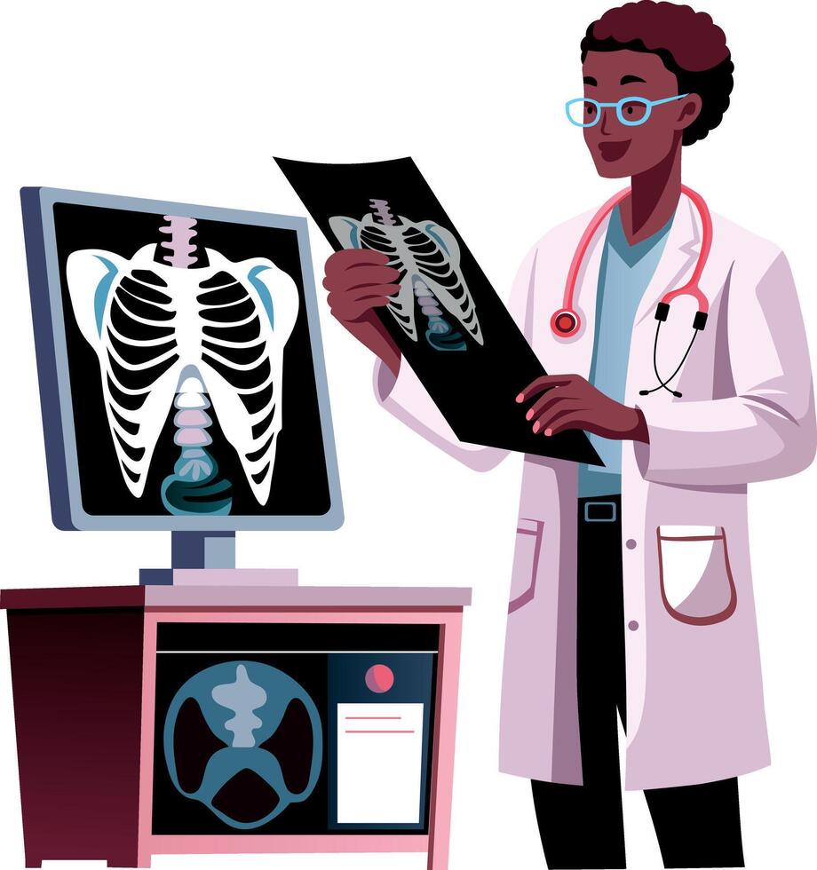 A flat illustration of radiologist examine chest xray vector