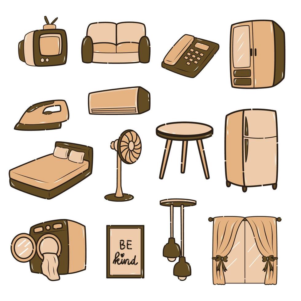 Set of houseware cartoon vector