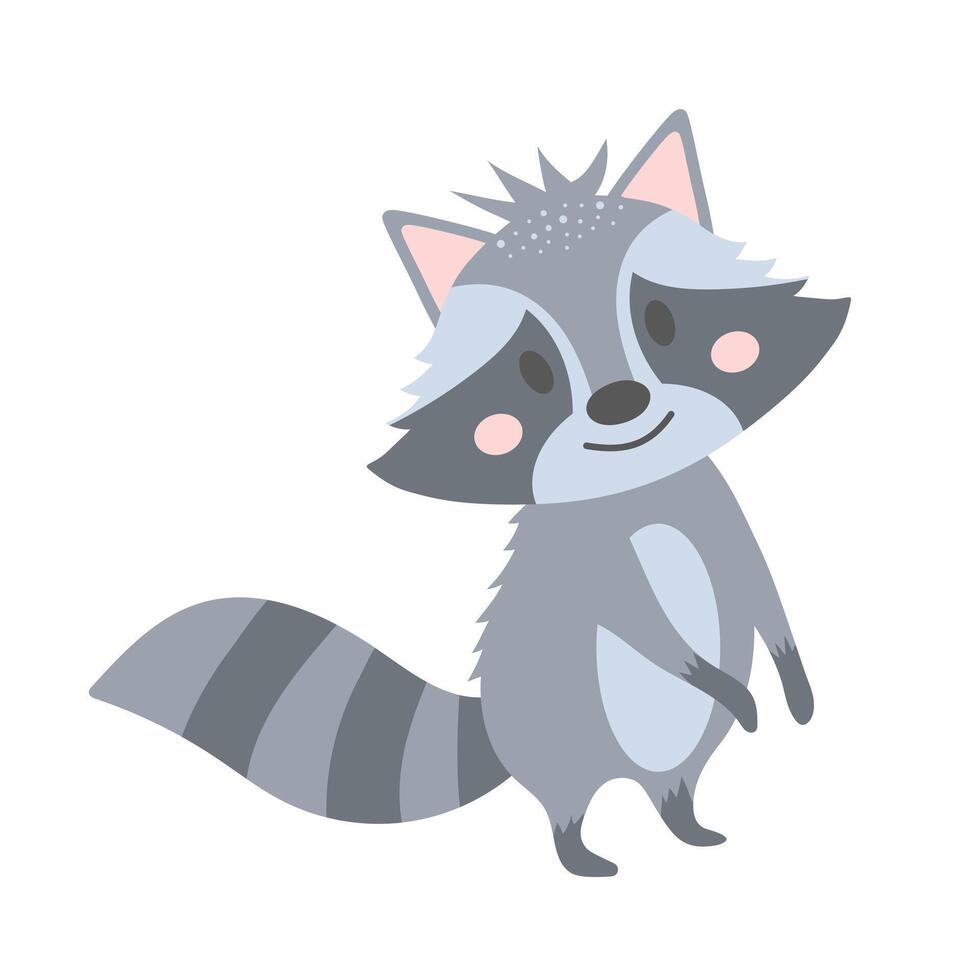 Cute raccoon. Cartoon character. Forest animal isolated on white background. vector