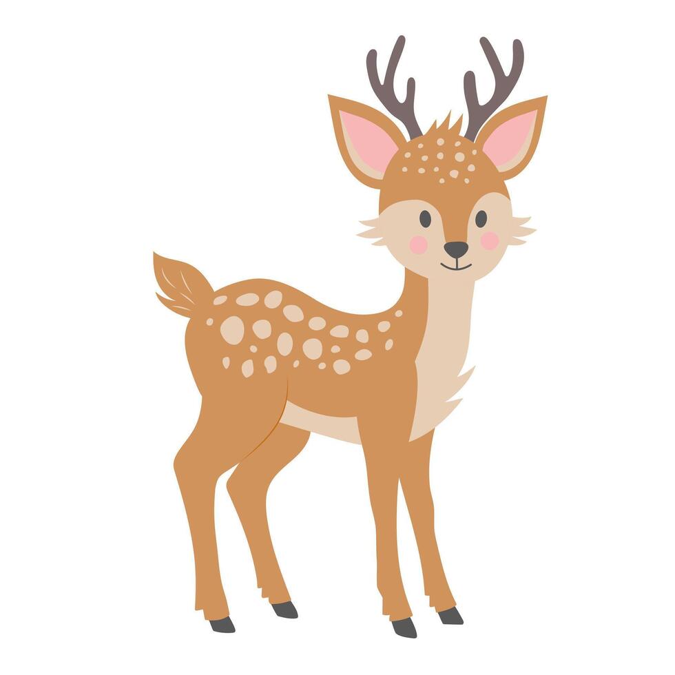 Cute deer. Cartoon forest character isolated on white background. vector