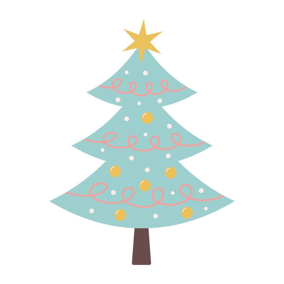 Christmas tree with baubles and garland isolated on white background. vector