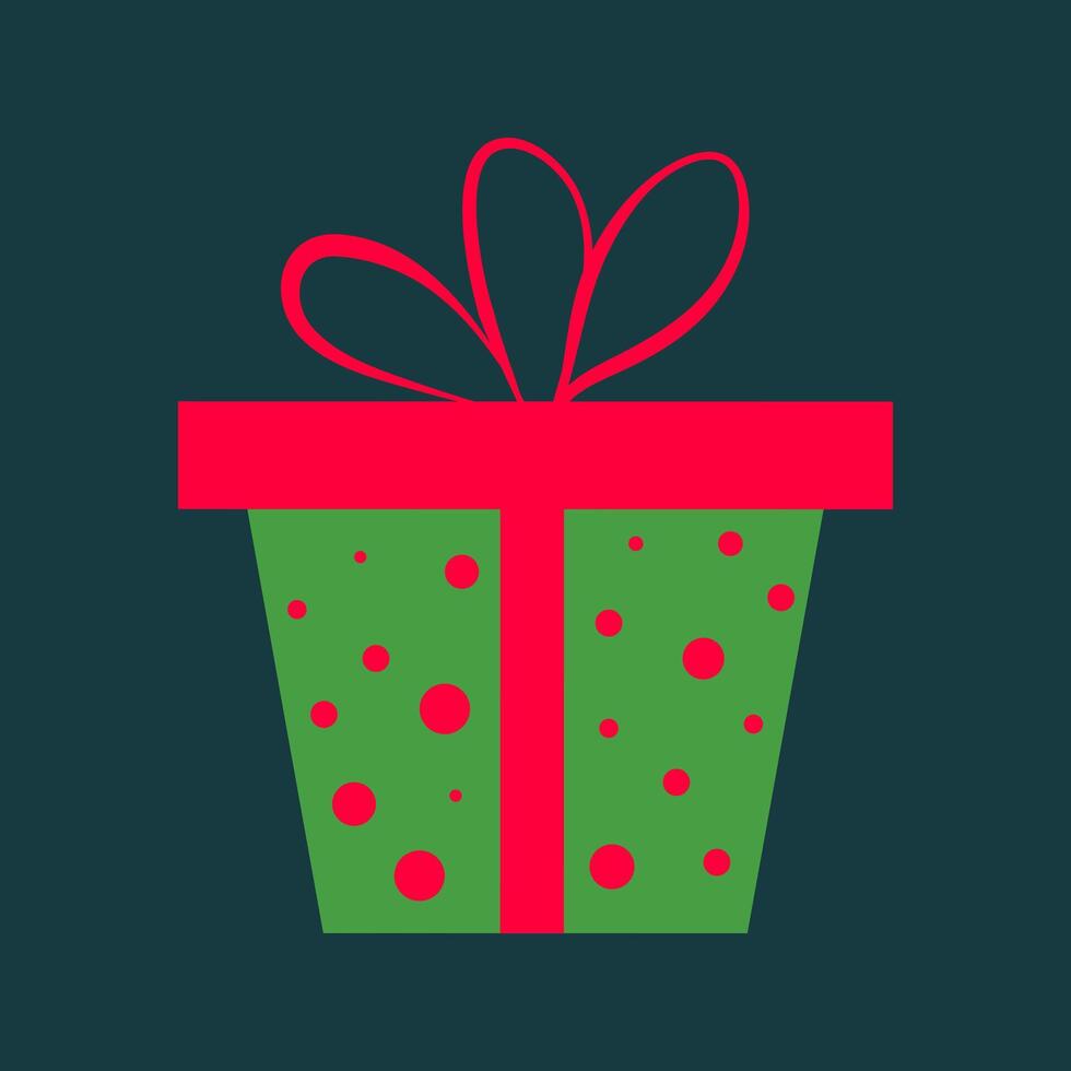 Christmas gift box with bow isolated on dark background. vector