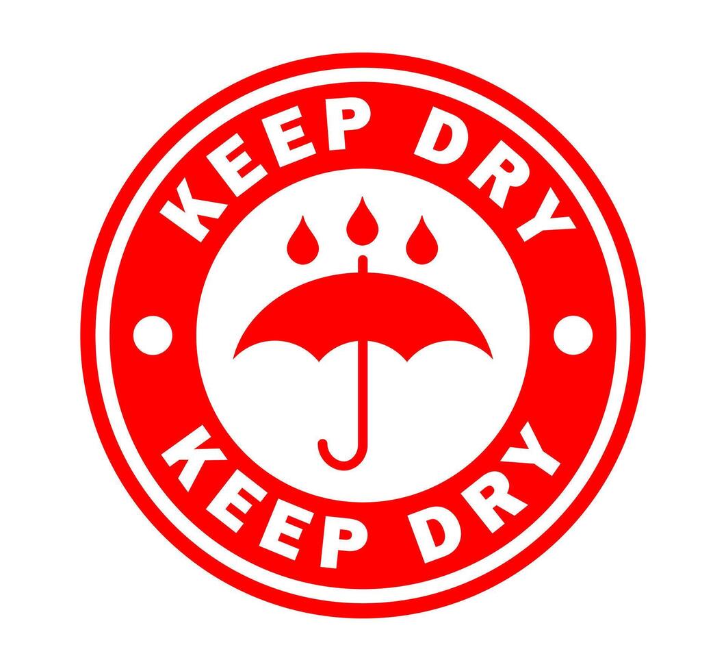 Keep dry round circle stamp sticker icon symbol set. Handle with care logo sign. Fragile , This way up. illustration image. Isolated on white background. vector