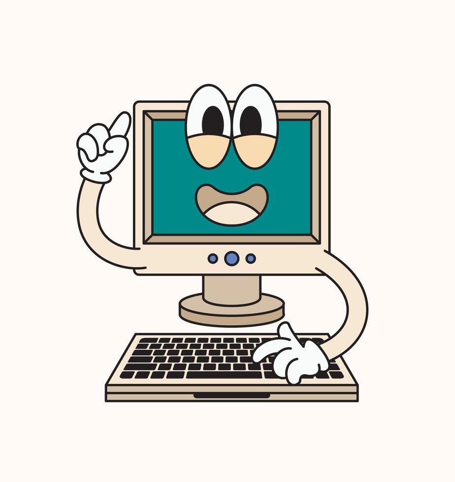 Old Computer cartoon character illustration vector