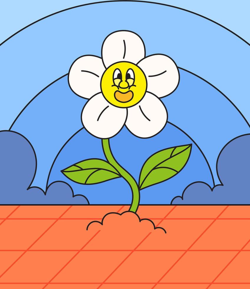 Happy Flower Character Illustration Retro Hand drawn vector