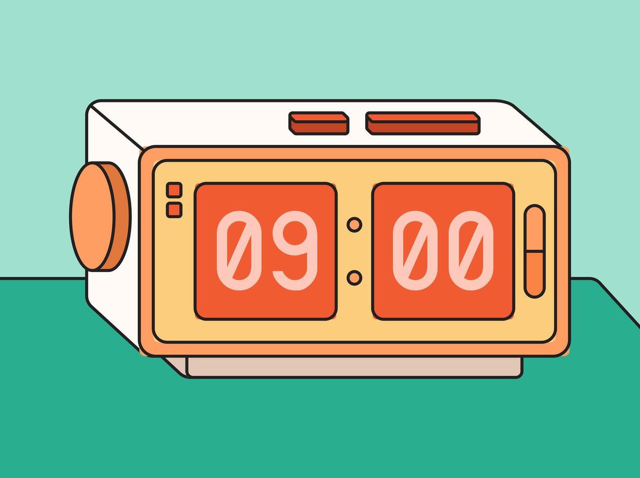 Vintage Alarm Clock Retro cartoon hand drawn illustration vector