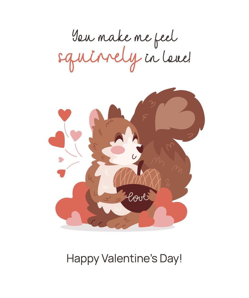 Valentines Day Greeting Card with Cute Squirrel. vector