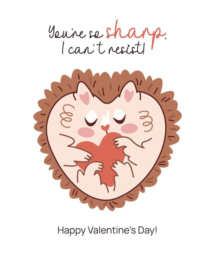 Cute Hedgehog Valentines Day Greeting Card. vector