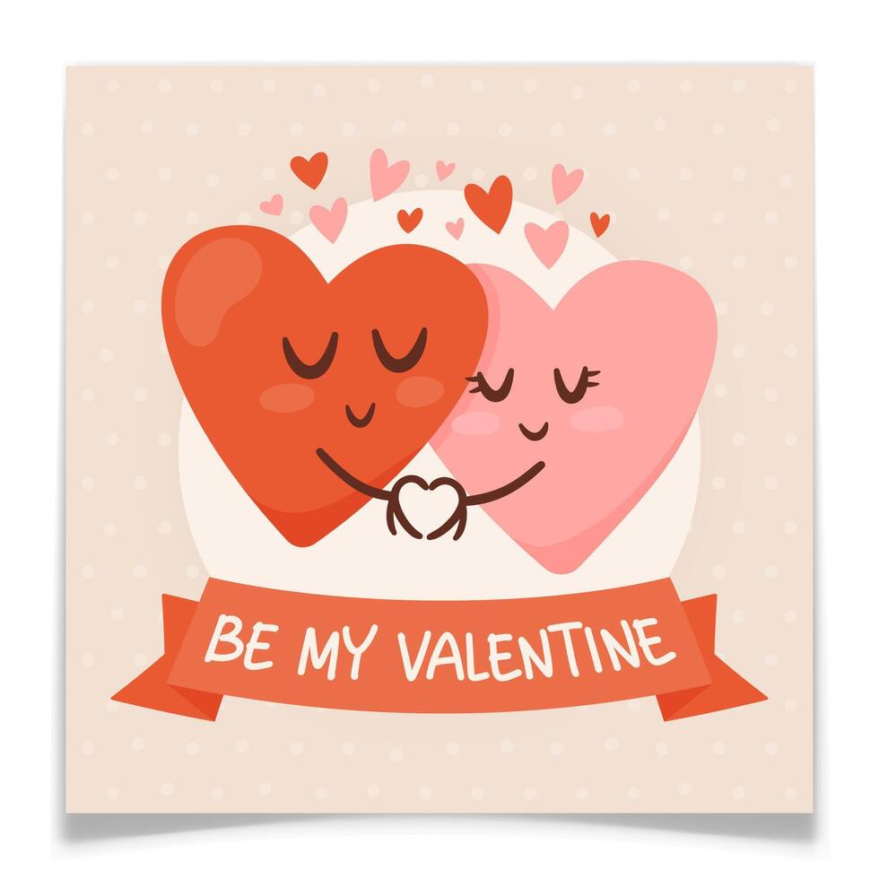Valentines Card Design with Two Heart Characters. vector