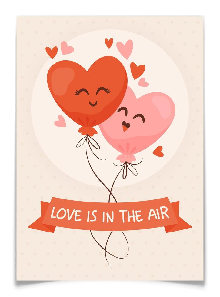 Balloon Heart Characters Valentines Card Design. vector