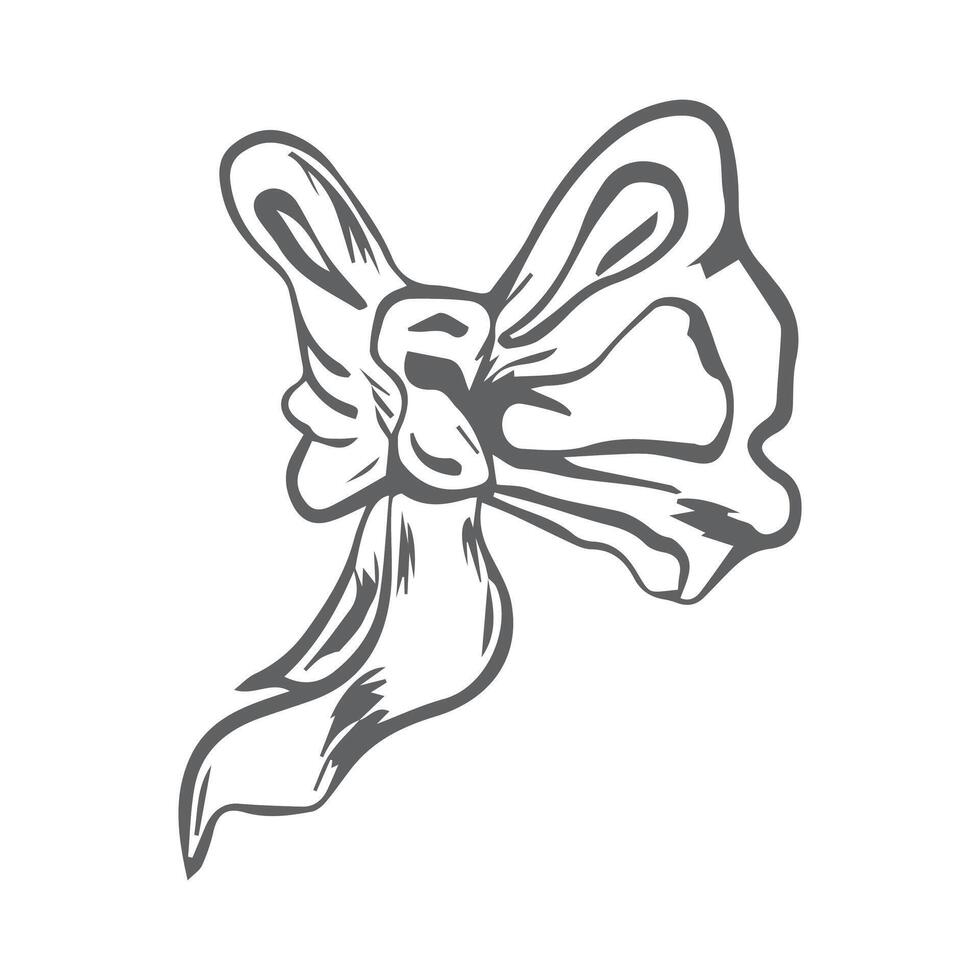 bow for a birthday party. Linear drawing in black and white for the icon festival. A design sketch made by hand on a white isolated background. vector